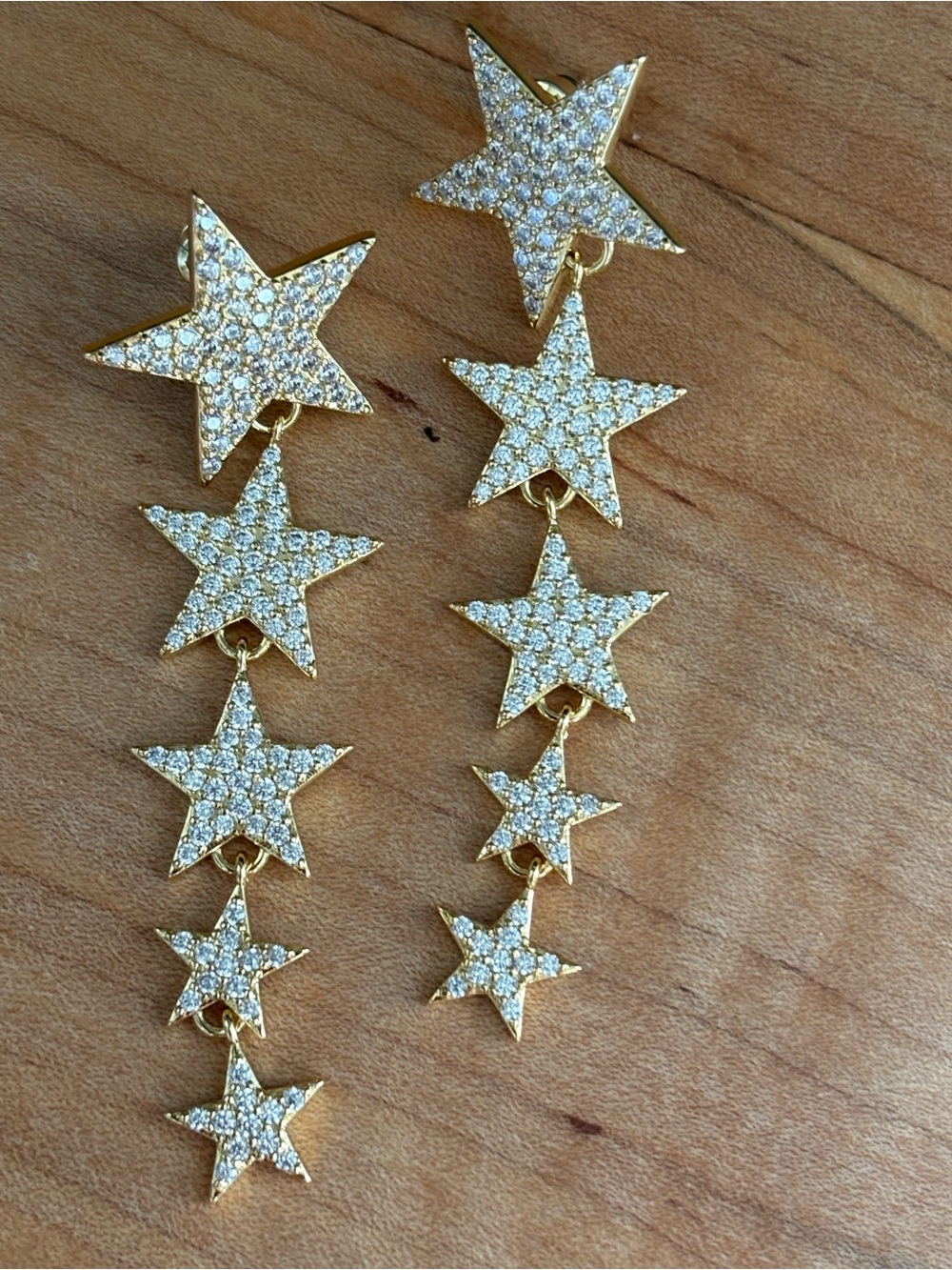 Gold Pave Star Cascade Drop Earrings